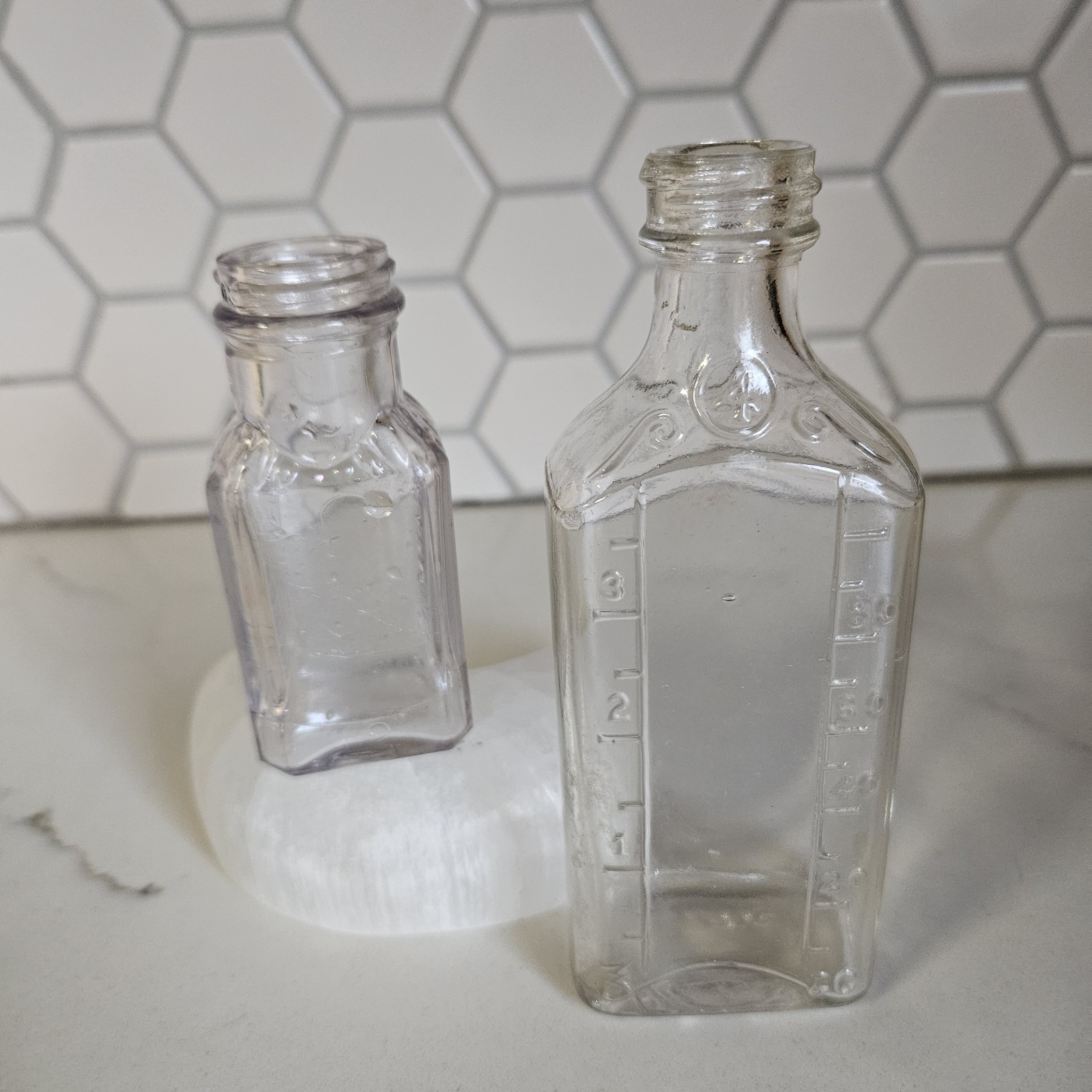 Set/2 Antique Illinois Glass Co. Bottles Lyric Prescription Gebhart Eagle Chili