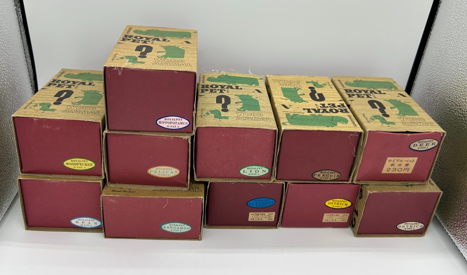 Vintage Senshukai Royal Pet Wooden Animal Figures Lot of 11 with Original Boxes