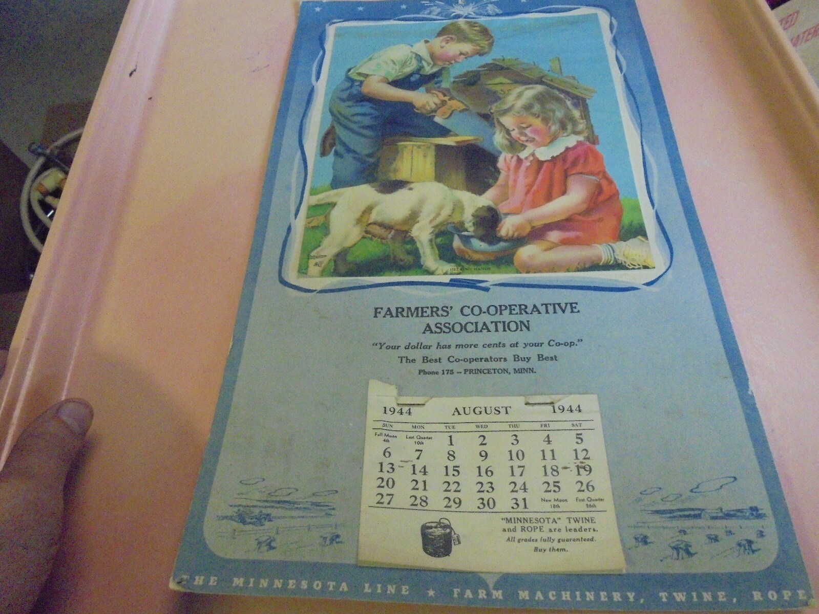 Vintage 1944 Farmers\' Co-Operative Association, Princeton, Minn. Calendar 