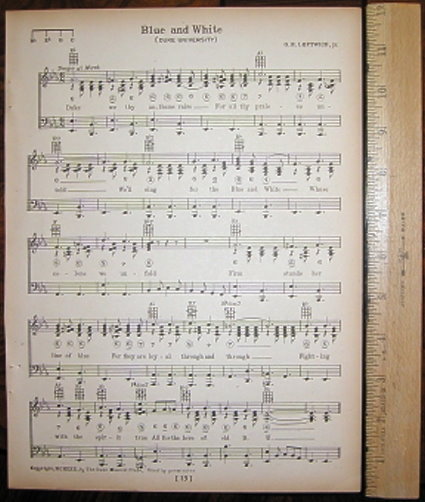 DUKE UNIVERSITY Vintage Song Sheet c1930 