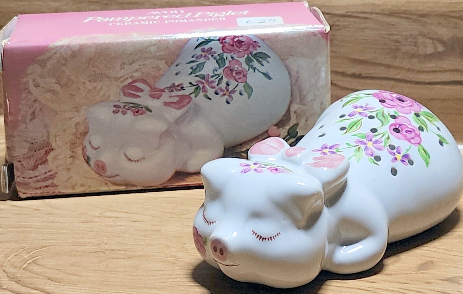 Vintage Avon Pampered Piglet Ceramic Pomander Brazil Ceramic Pig New In Box