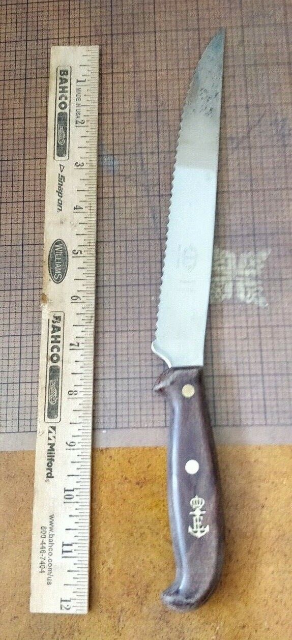 Vintage JERNBOLAGET Eskilstuna Serated Knife SWEDEN with brass inserts