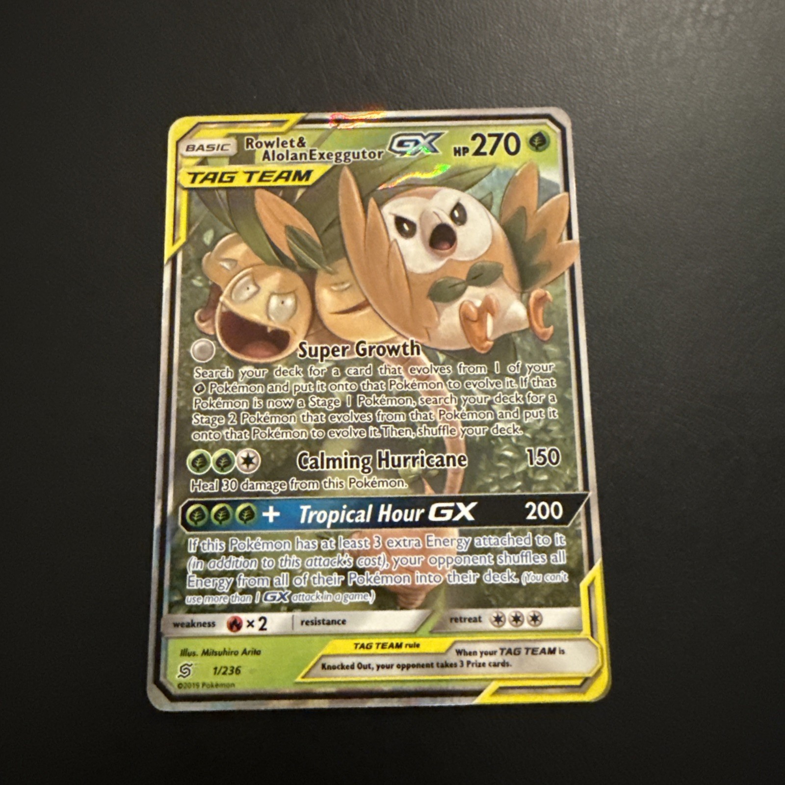 Rowlet & Alolan Exeggutor GX ULTRA RARE Tag Team 1/236 Pokemon Holo Foil - NM