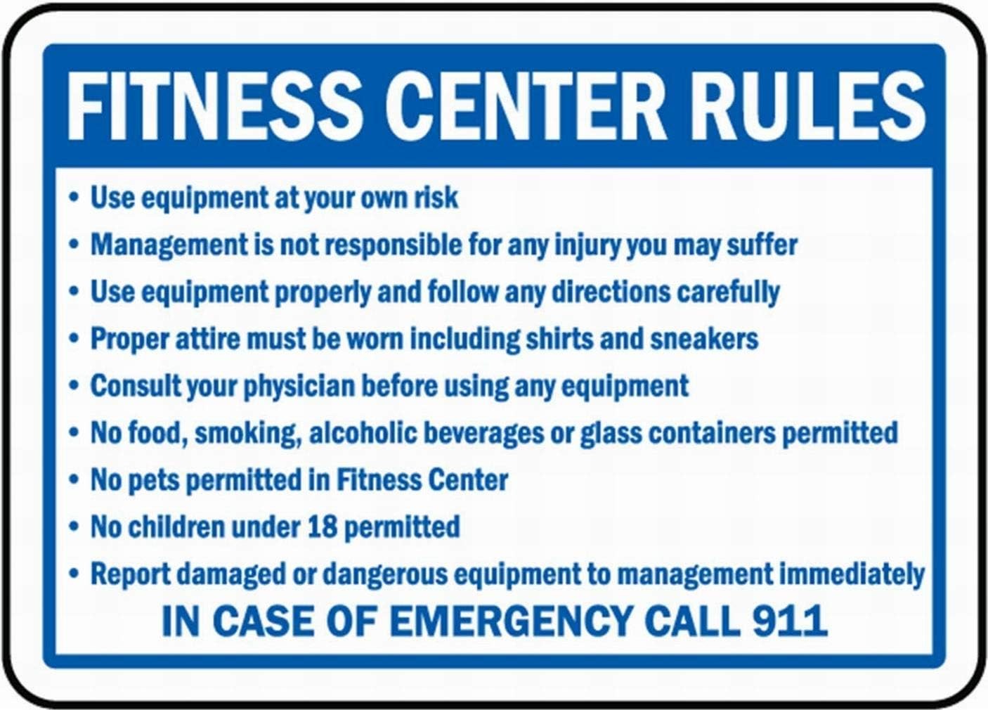 PaBoe Fitness Center Rules Safety Sign Notice Danger Warning Tin Metal Signs
