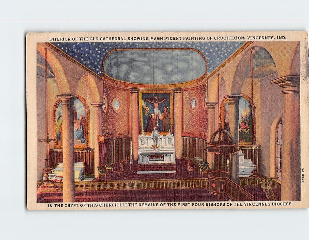 Postcard Interior Old Cathedral Vincennes Indiana USA