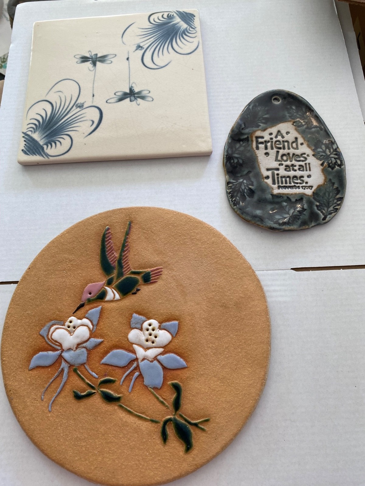 Lot of vintage 3 unique: tile, stoneware, ceramic pieces