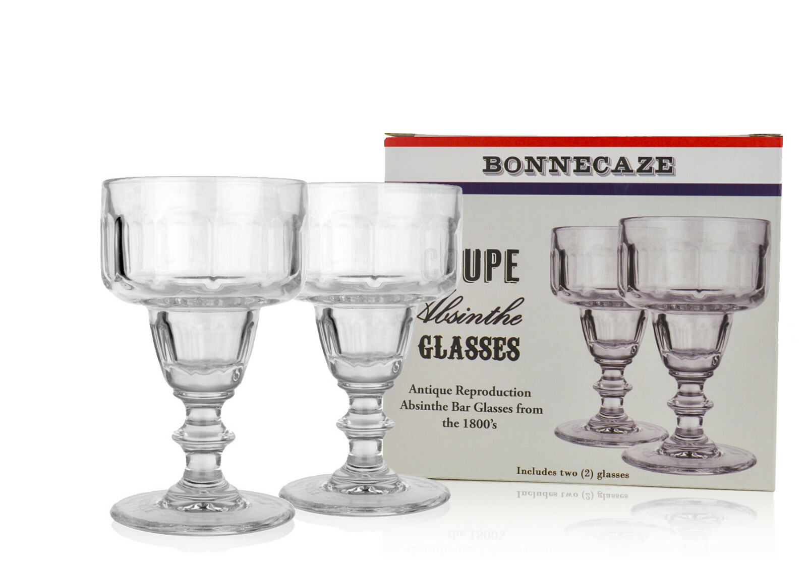 COUPE ABSINTHE GLASSES, SET OF TWO & 10 SUGAR CUBES (5 PACKETS)