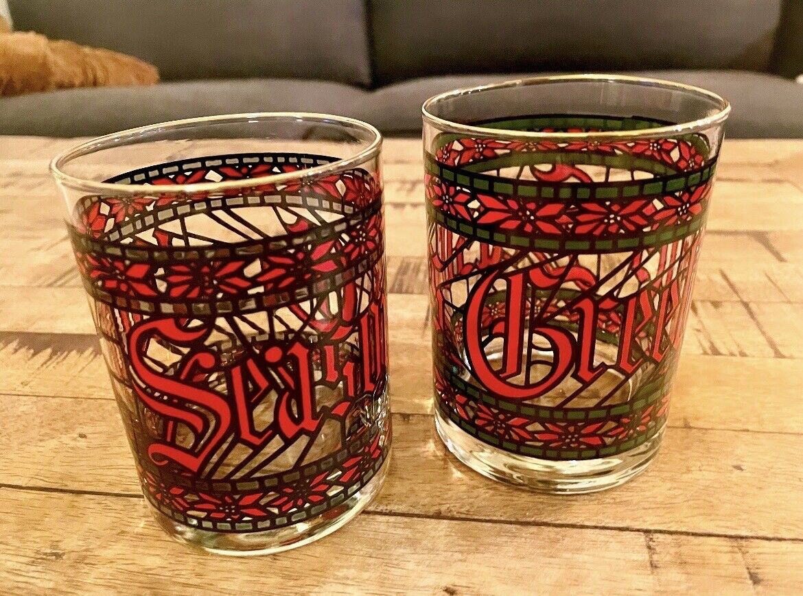 Vintage Pair of Double Old Fashioned Seasons Greetings Christmas Glasses | HOUZE