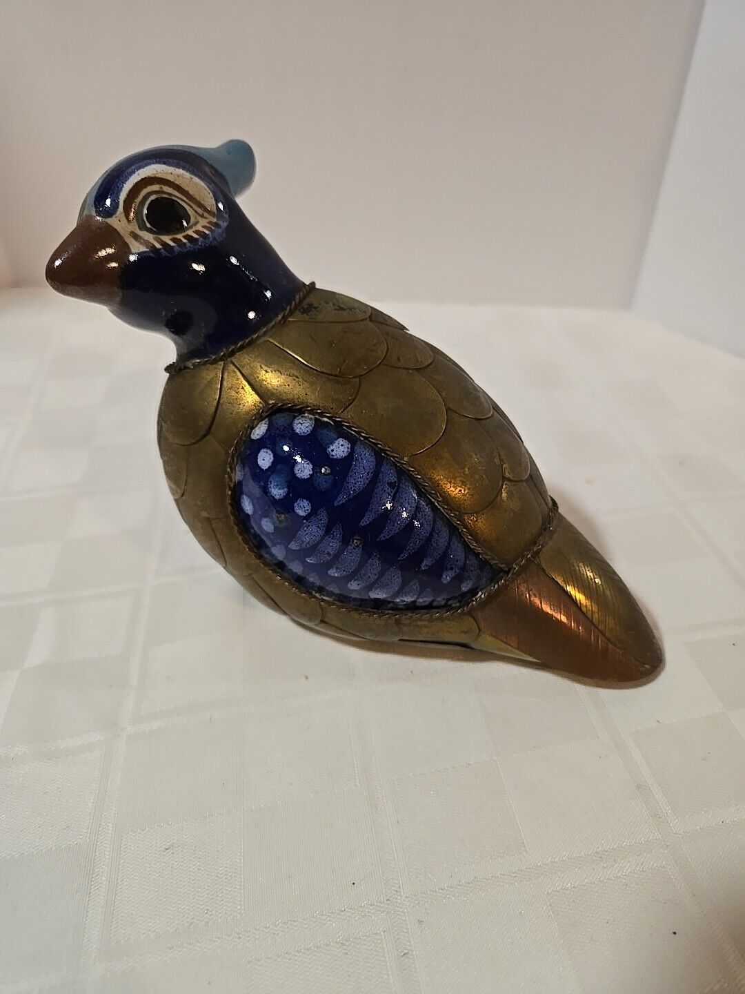 Brass Pheasant/Colbat Blue  Gold Ceramic Sergio Bustamante Style