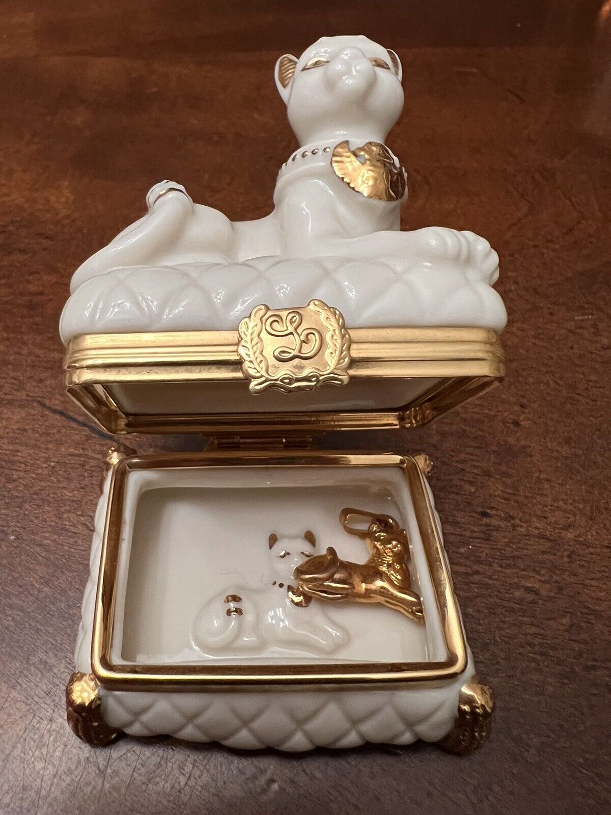 Lenox Treasures Egyptian Cat Trinket Box With Gold Cat Charm Limited Edition 2pc