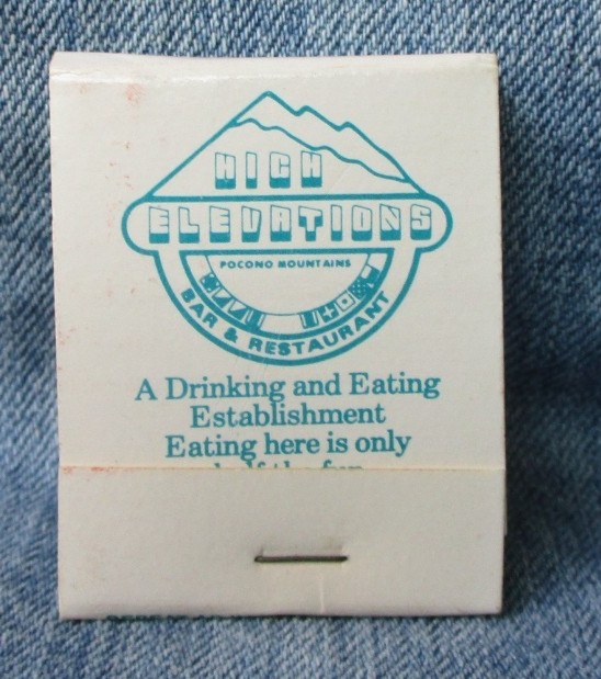 HIGH ELEVATIONS Pocono Mountains PA Full Unstruck Vintage Matchbook JNS-7