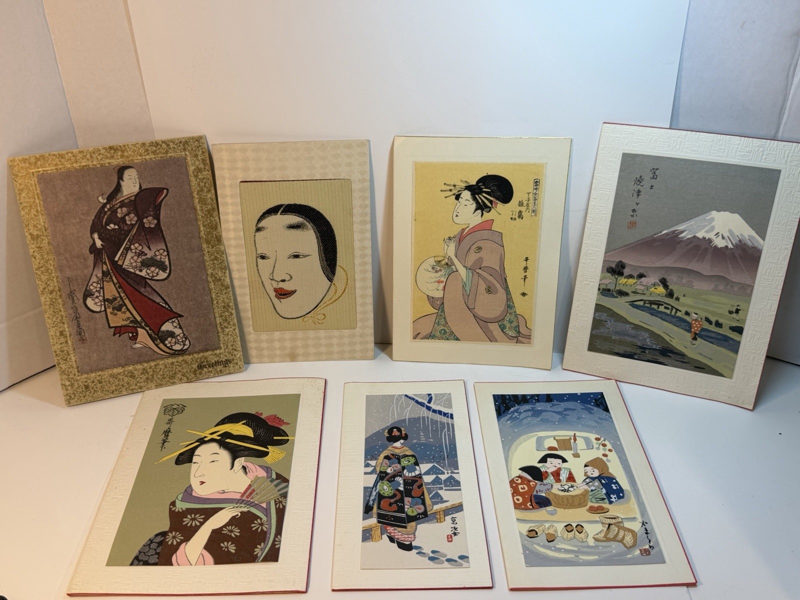 Vintage 1962 Japanese Christmas Cards Lot of 7 Japan Art Handwritten Woven