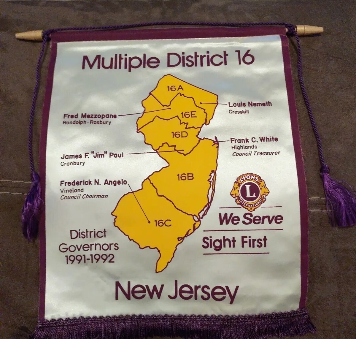 Vintage Lions Club Banner Flag 1991-1992 New Jersey District 16 Governors
