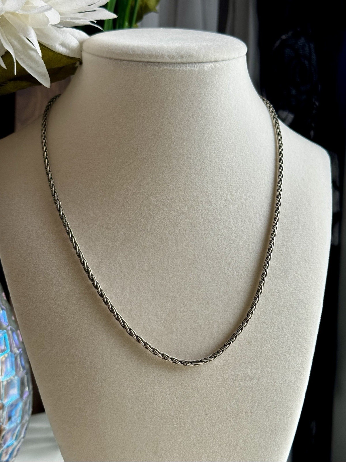 925 Sterling Silver Byzantine Bali Wheat Chain 18” Indonesia 14.4g