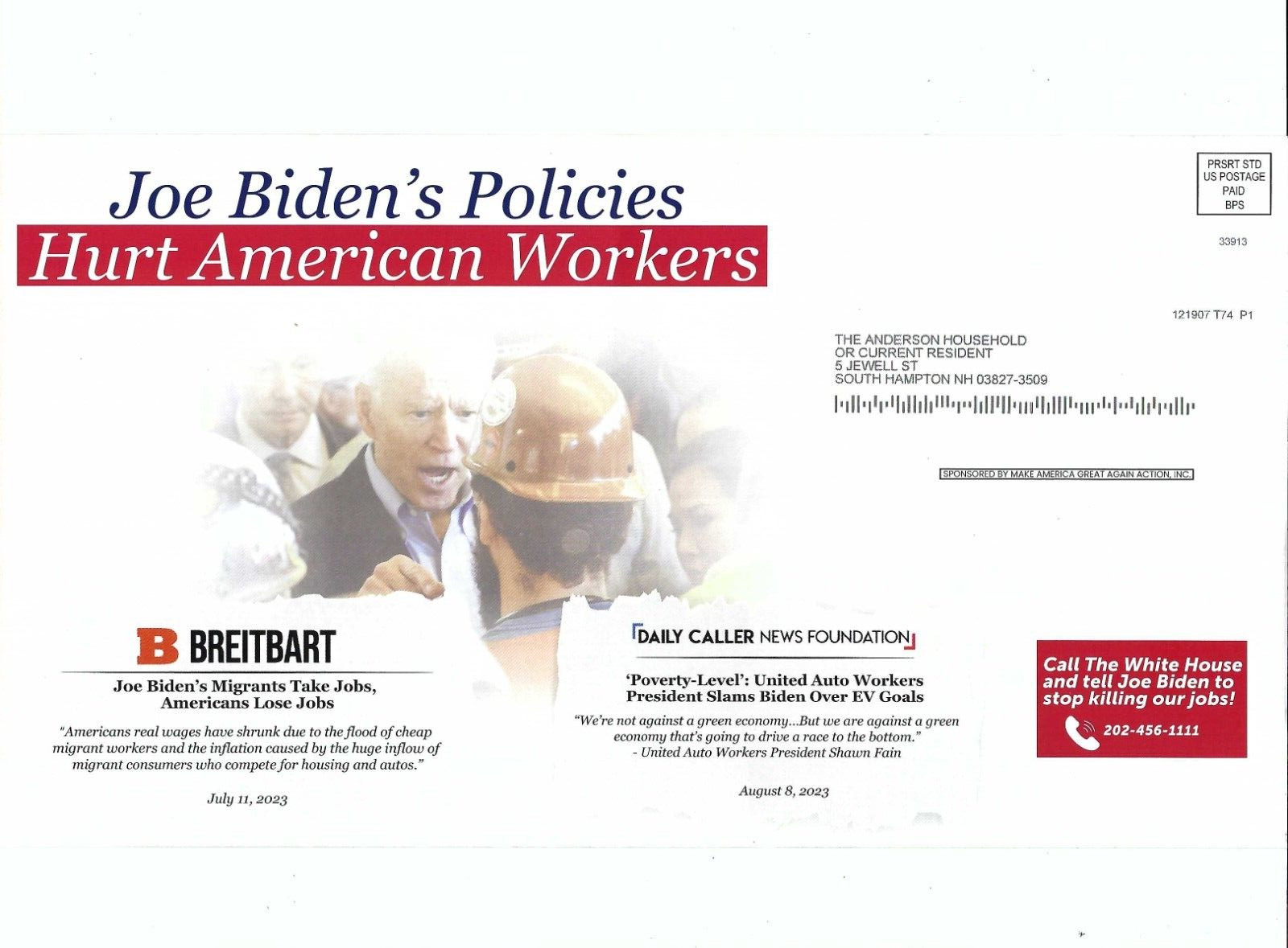 JOE BIDEN\'S POLICIES HURT American Workers (POLITICAL LEAFLET 2023)  MAGA NH OF