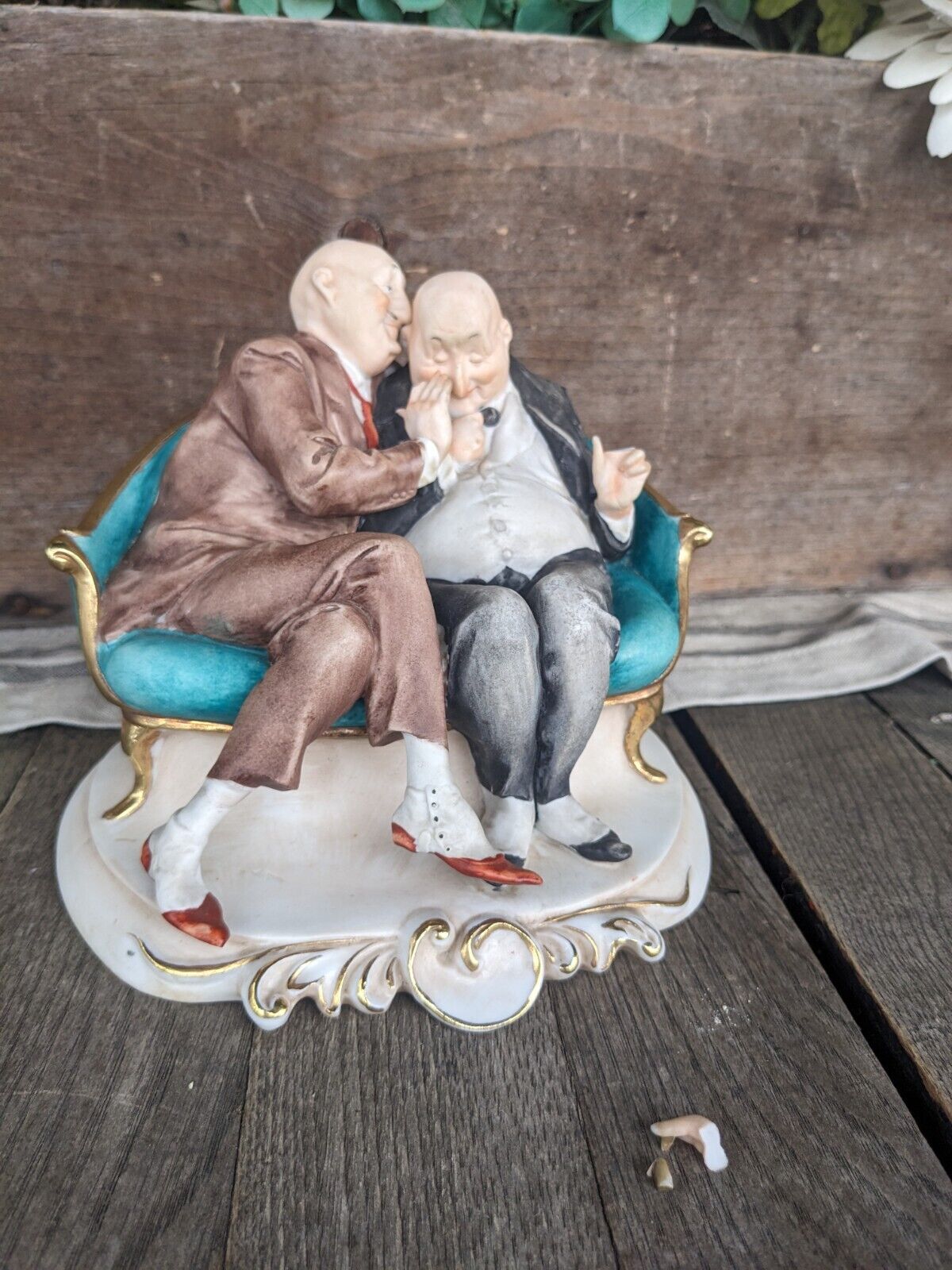 Vintage Two Men on Couch Telling Secret (Capodimonte Figurine G. Cappe)