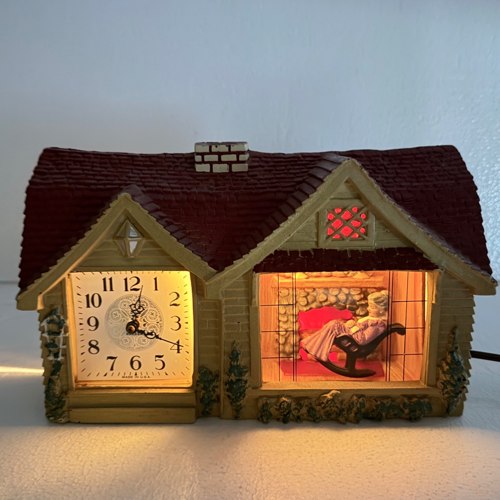 Vintage HADDON Animated Lighted Home Sweet Home Rocking Grandma Clock Works
