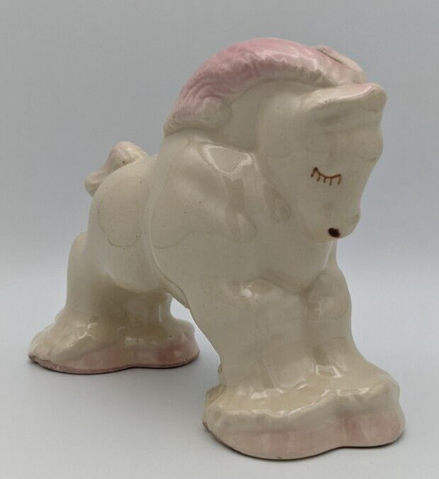 Vintage MCM Walker Pottery Beige And Pink Ceramic Horse Stallion Pony Planter