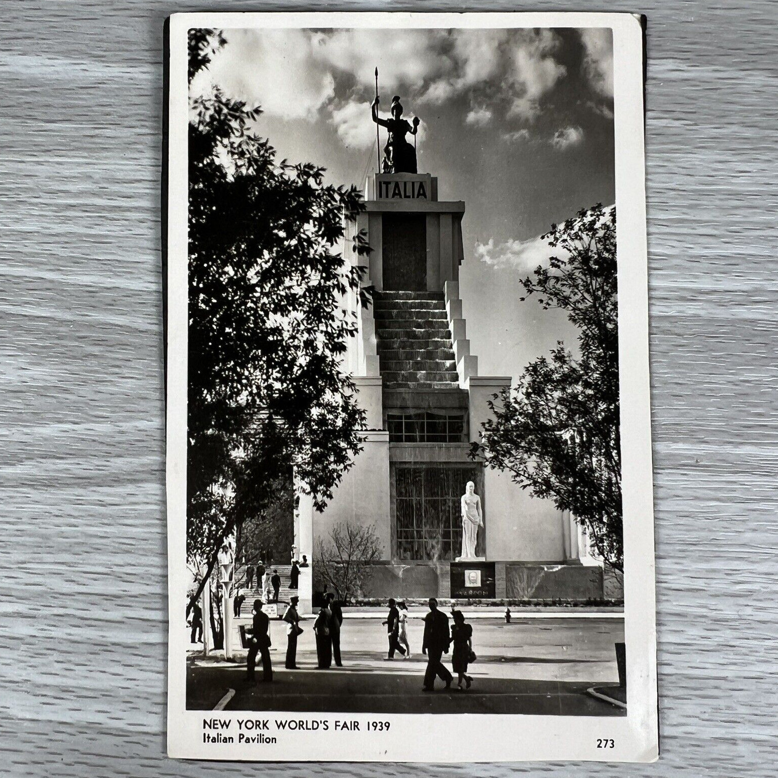 Vtg 1939 Postcard New York World\'s Fair Italian Pavilion on Backing Used