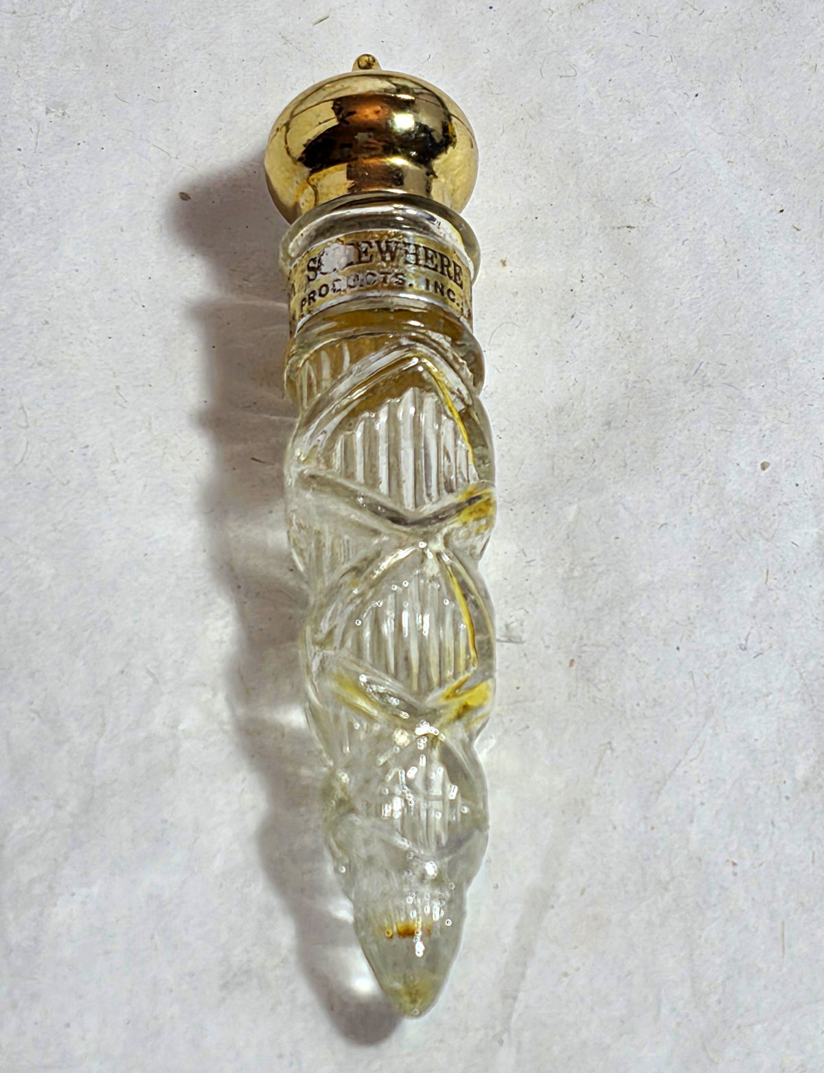 Vintage Avon Clear Glass Perfune Bottle Gold-Tone Metal Screw Top Cap - Empty