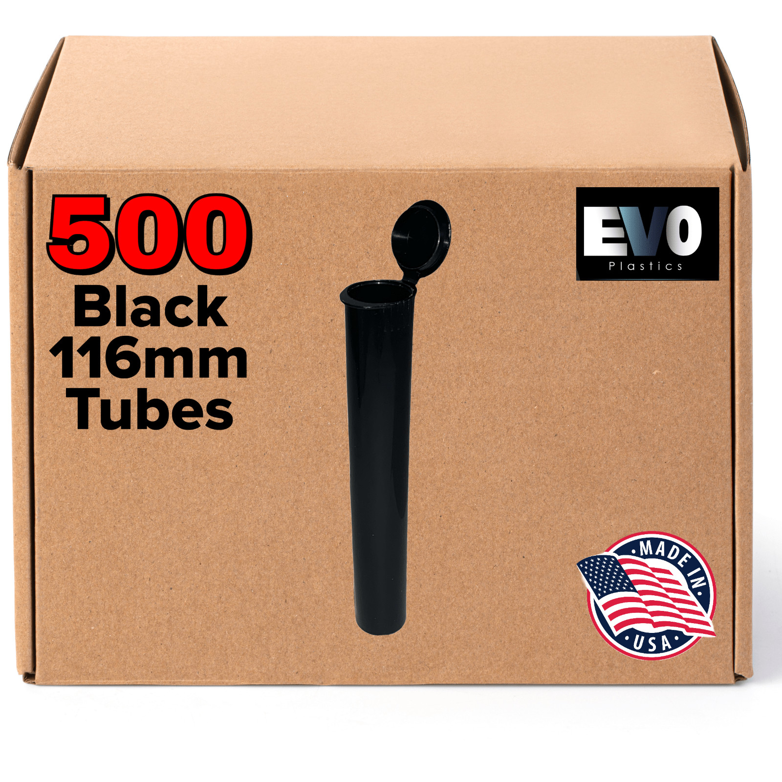 Biodegradable 116MM Black Pop Top Tubes | 500 Pack | Container for King Size