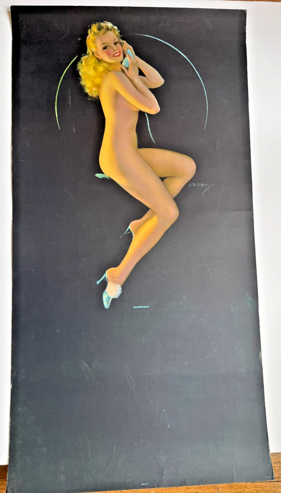 Beautiful Large 1944 Pinup Girl Picture by Erbit Goodnight Blond in Heels