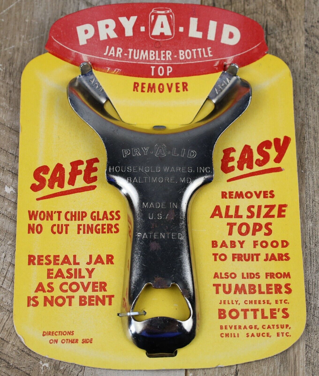 Vintage NOS Pry-A-Lid Mason Jar Lid & Bottle Cap Top Opener Remover - Rusting
