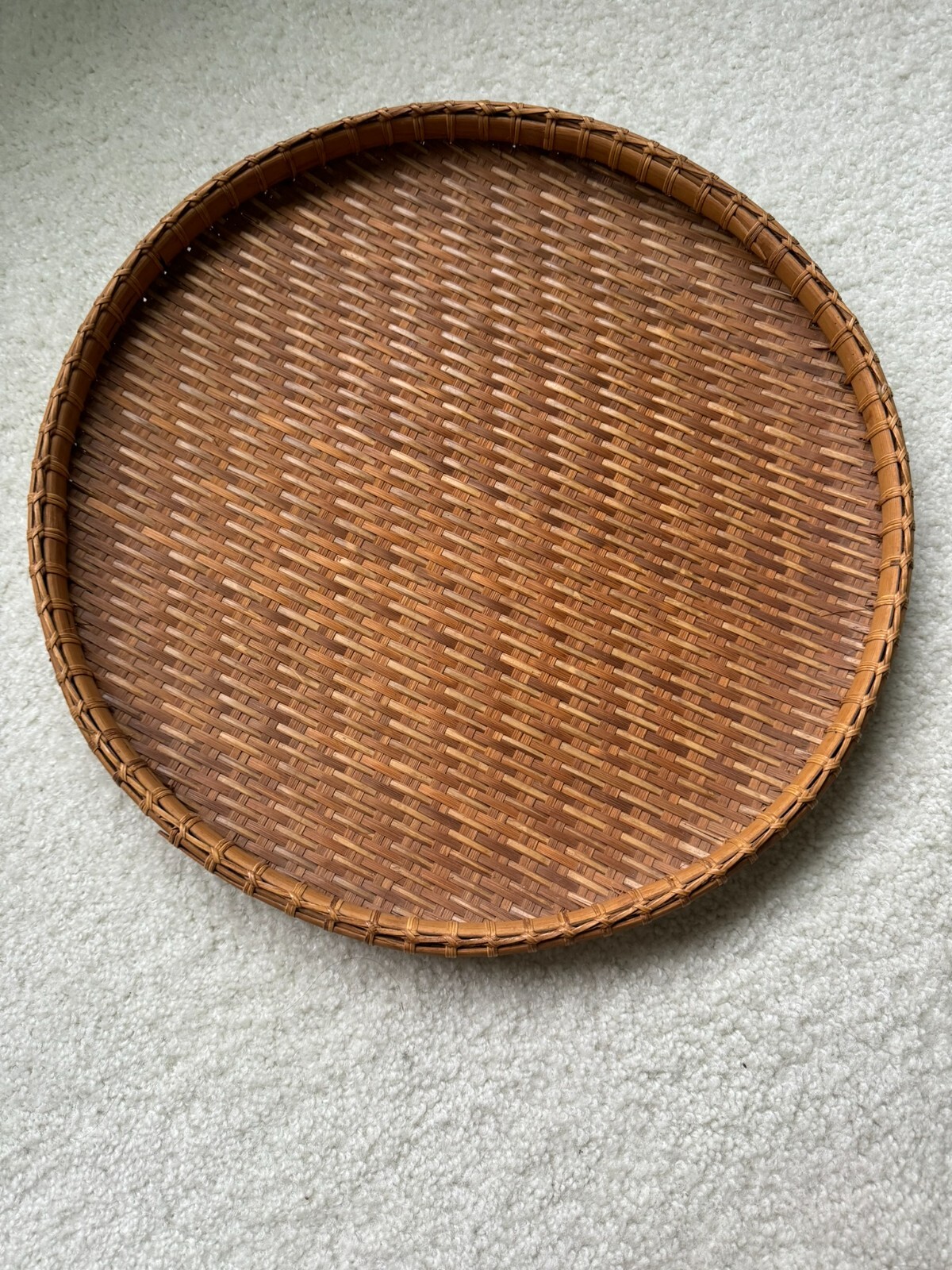 Vintage Superb 1970s Round Bamboo Harvest Sieve Winnowing Basket Sifter 16.25