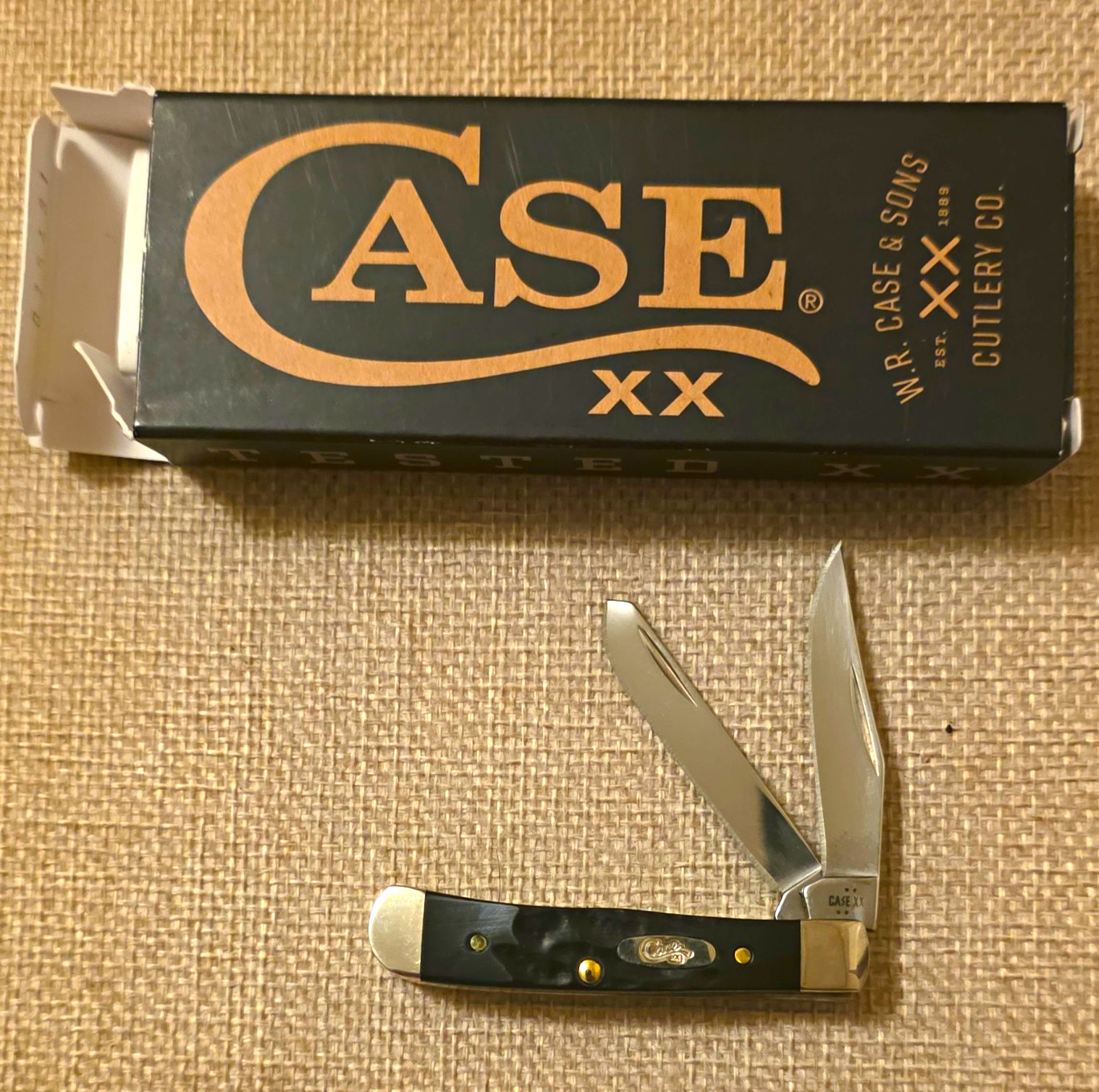 Case XX Tiny Trapper 62154 SS 2-Blade Black Synthetic Handle SS Plain Slip