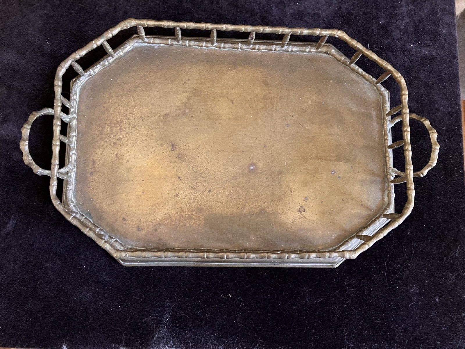 Vintage Faux Bamboo Brass Octagonal Tray W/Handles ~ 14.5 x 8.5”x2
