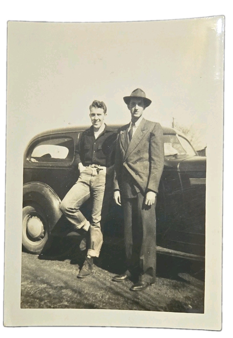 Vintage 1930s 1940s Photo Lot 3 Dapper Men Fedora Hat Classic Antique Car B&W