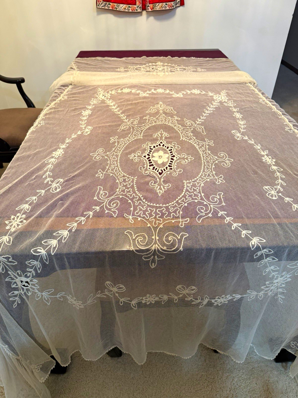 Antique French Tambour Lace Bedspread Coverlet Twin Antique French Tambour Lace Bedspread Coverlet Twin