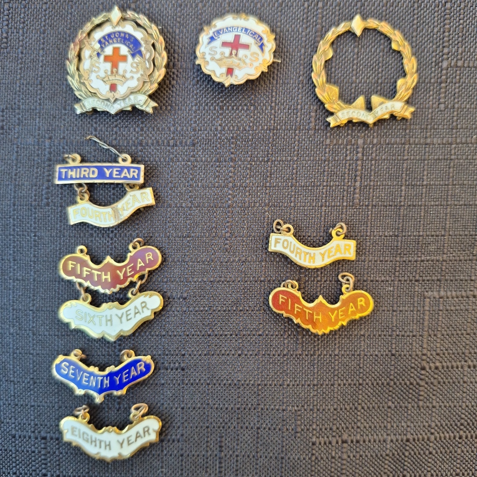 Vintage St John Evangelical Sunday School Pin Littles System 8 Year Chain Bar