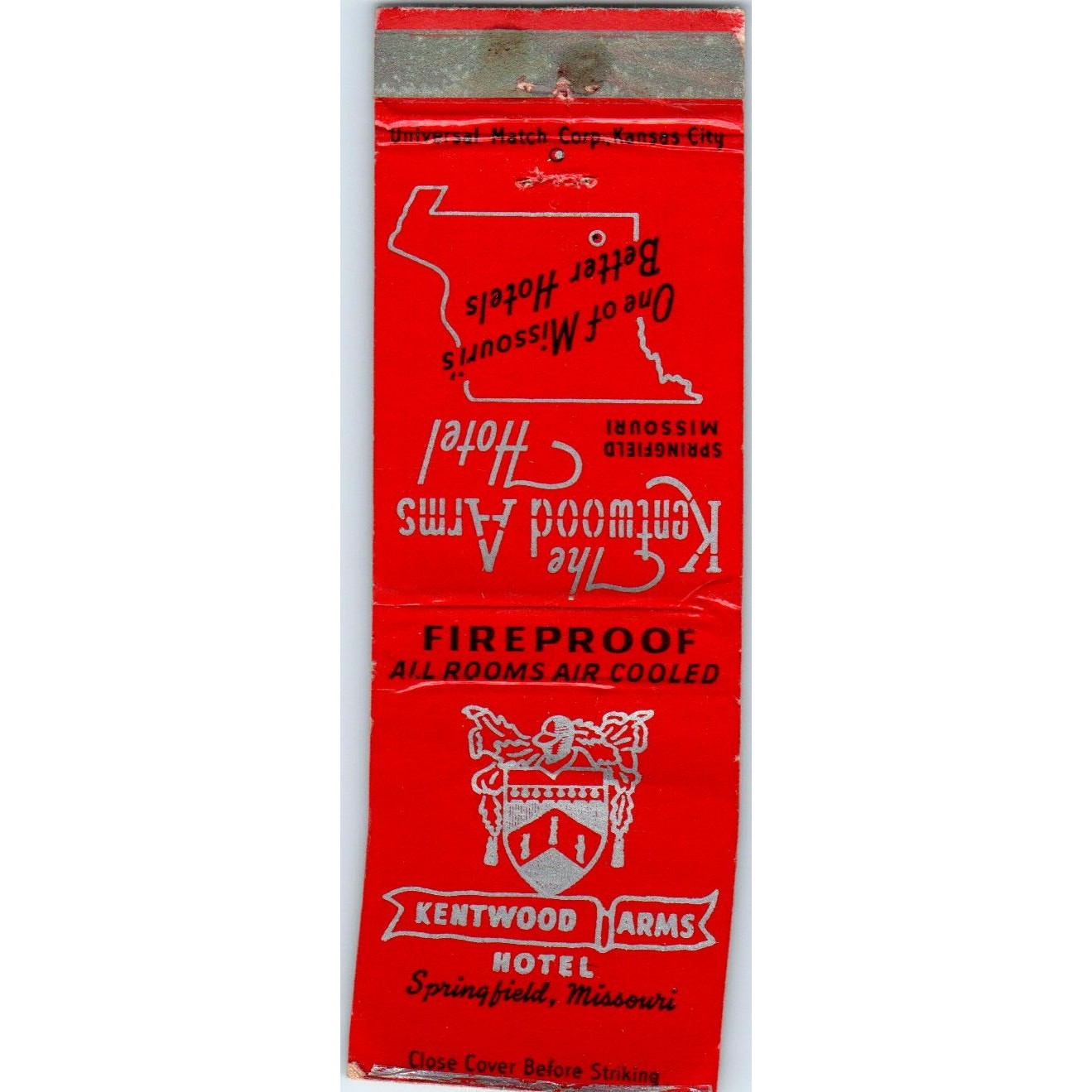 Kentwood Arms Hotel Springfield MO Advertising Matchbook Cover MM8-8