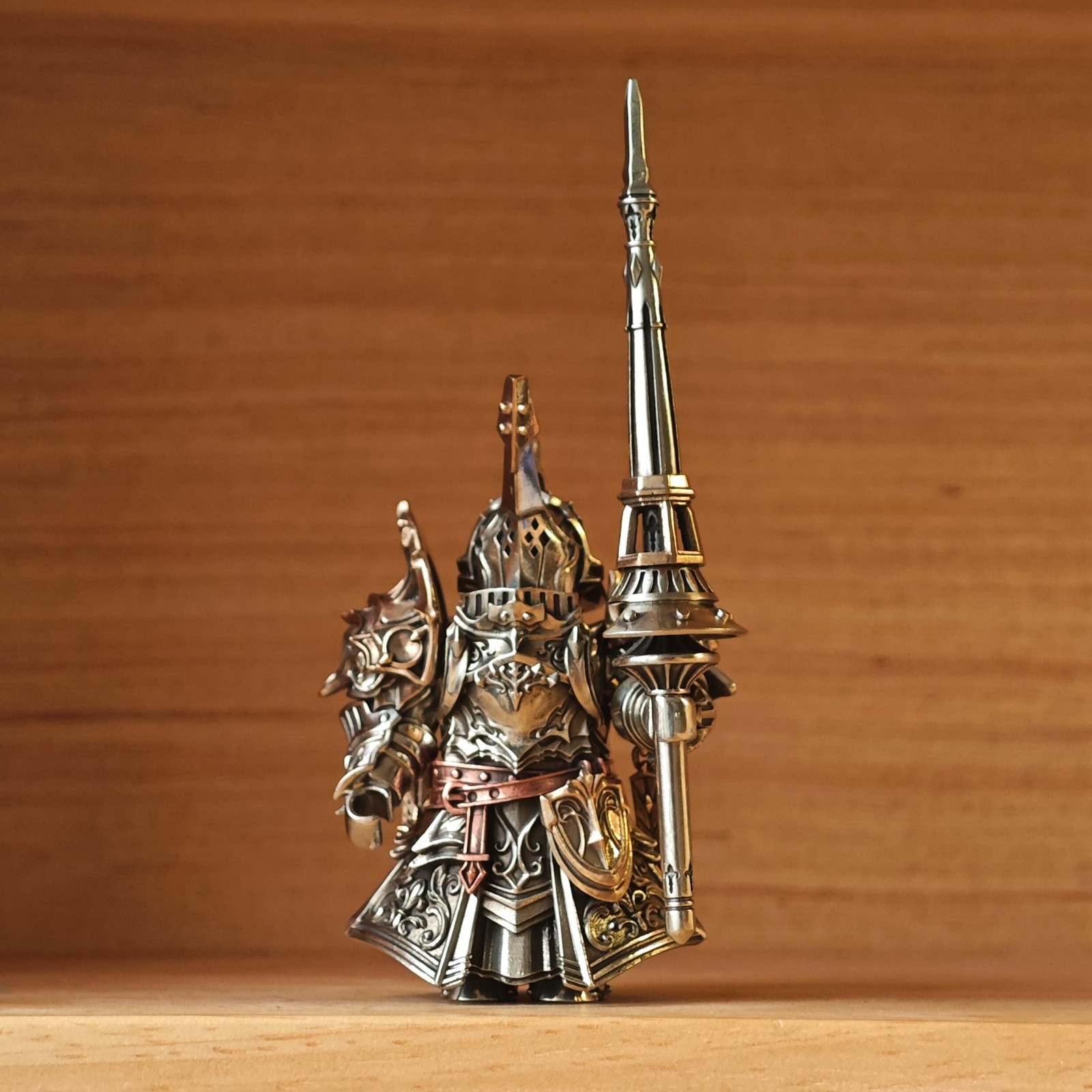 Bastion Knight Bronze Figurine Crusader Lance Metal Collectible Gift for Men
