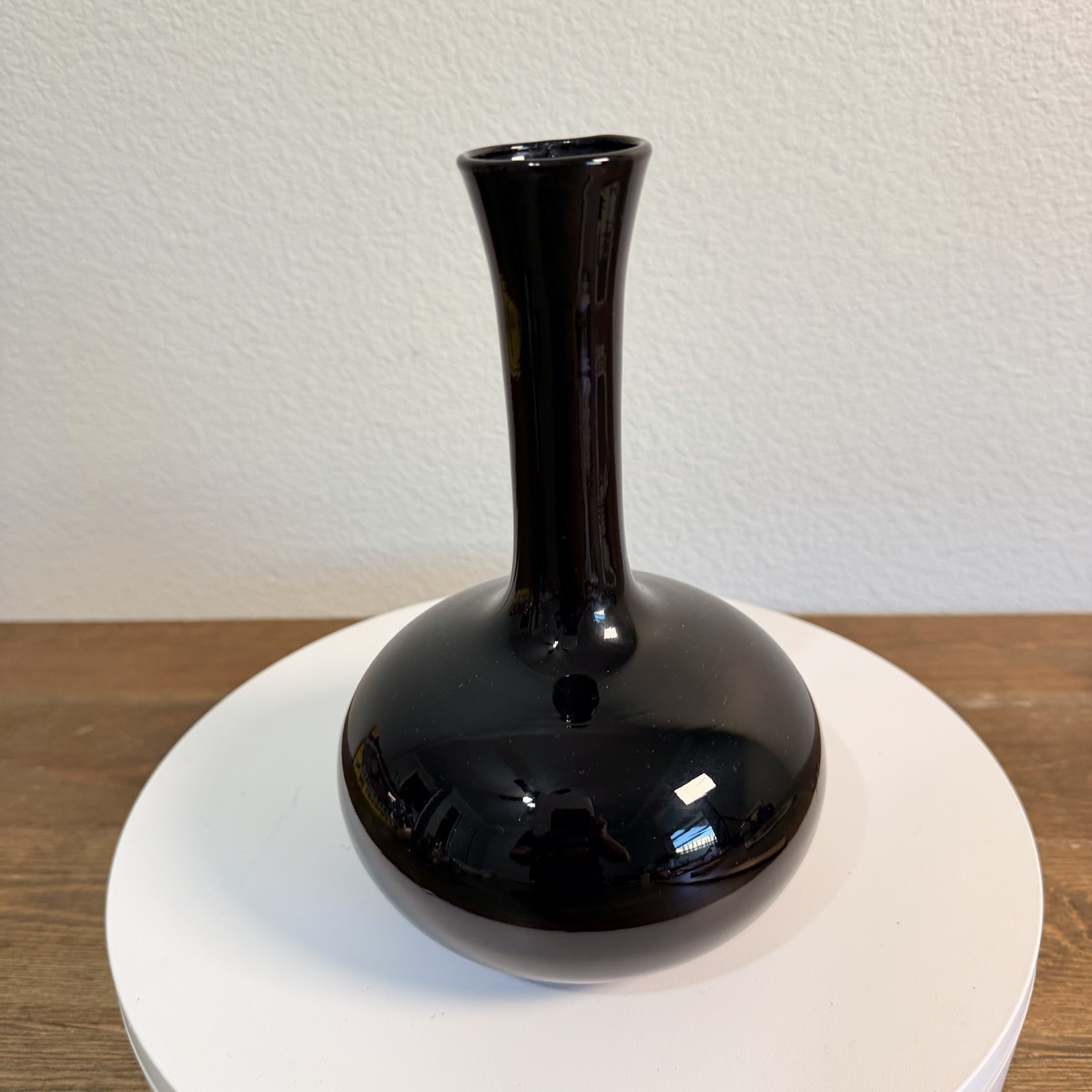 Vintage Black Amethyst Glass Vase with Elongated Neck – 8.5