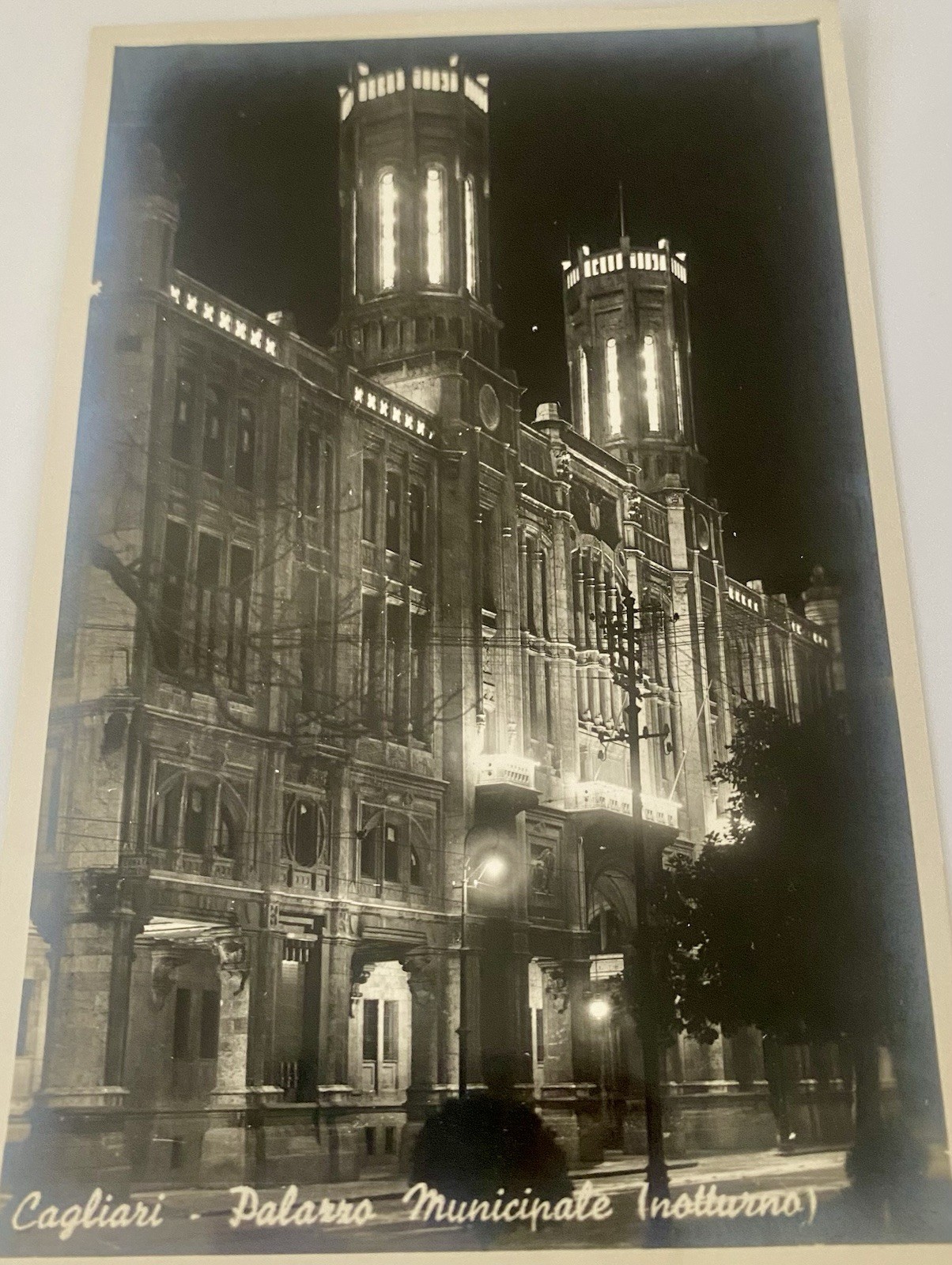 VTG Postcard Sardinia - Cagliari Municipality - Italy Vintage Rare RPPC Night