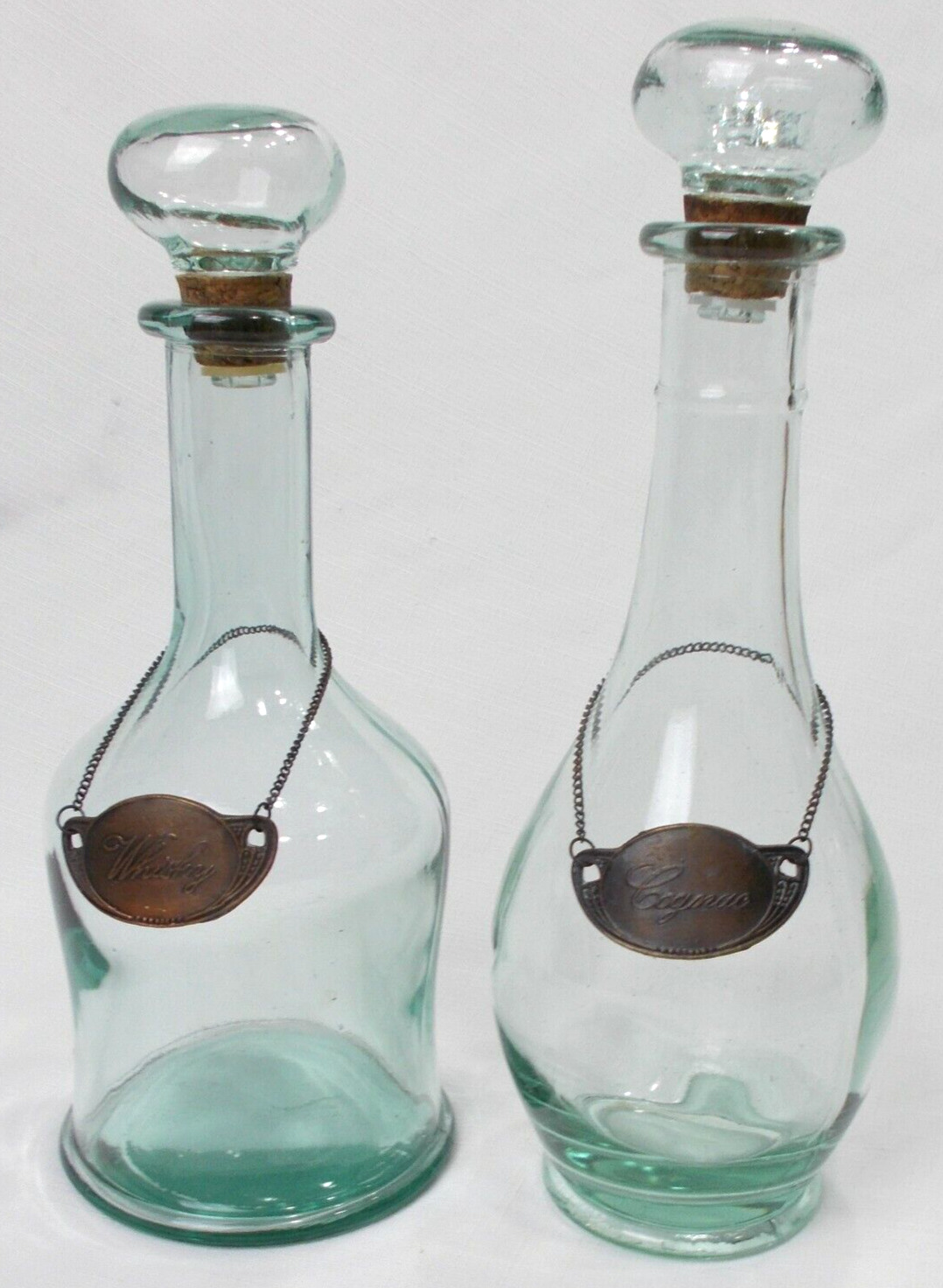 1960\'s  Large classic glass French Bar  Whiskey & Cognac decanter set green tint