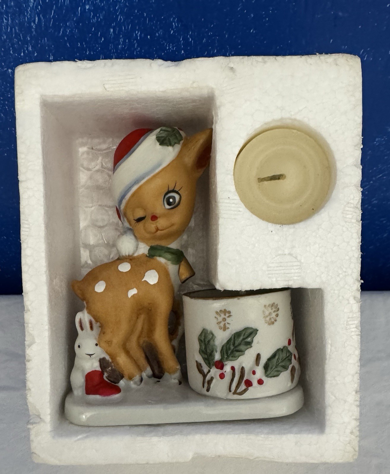 Jasco 1978 LITTLE REINDEER Christmas Candle Holder Winking Figure Vintage In Box