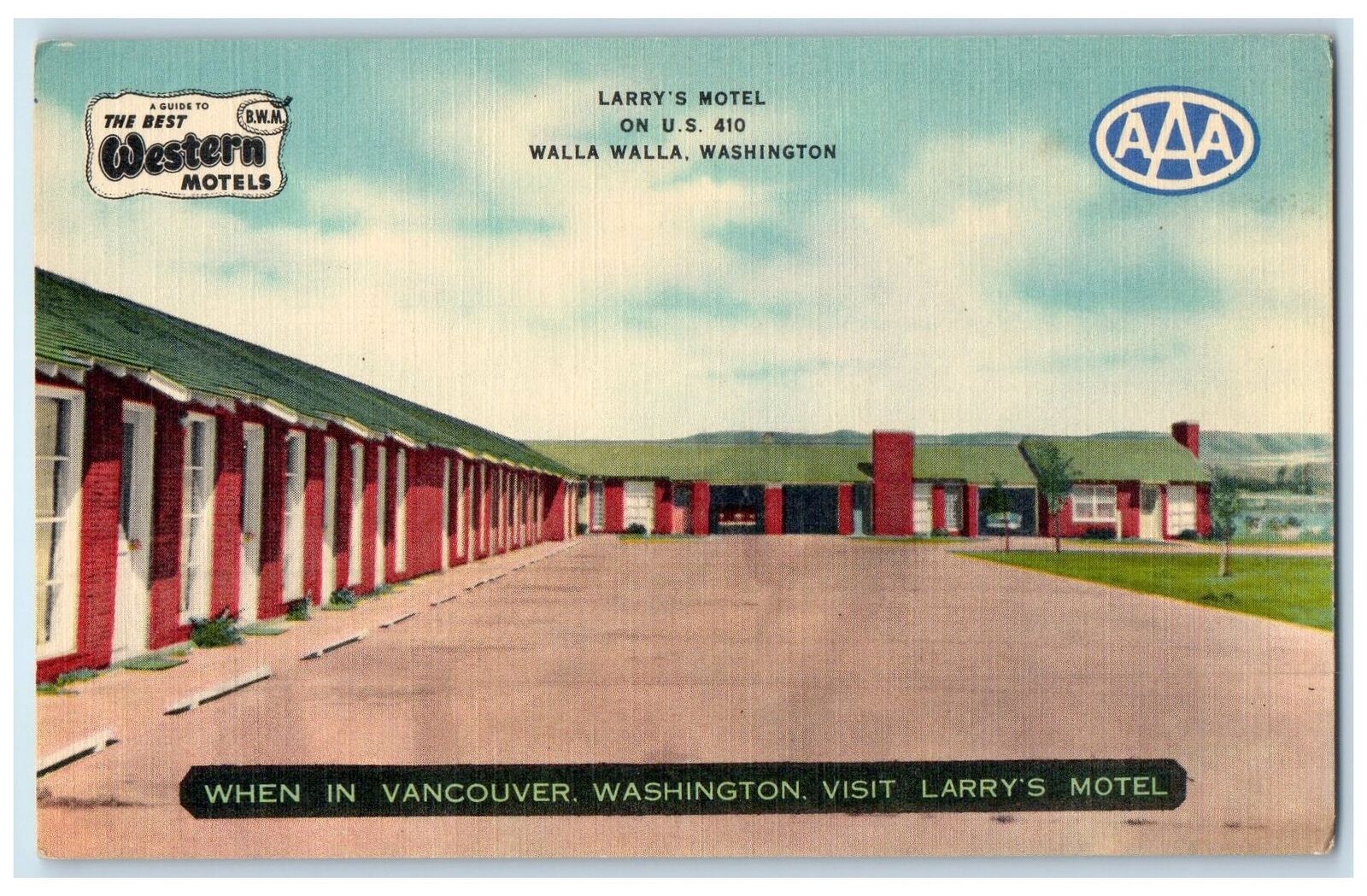 c1940's Larry's Motel  Roadside View Walla Walla Washington WA Unposted Postcard