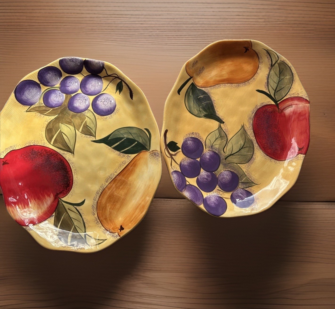 2 Home Trends Verdona ceramic Serving Platters hand-painted fruit pattern