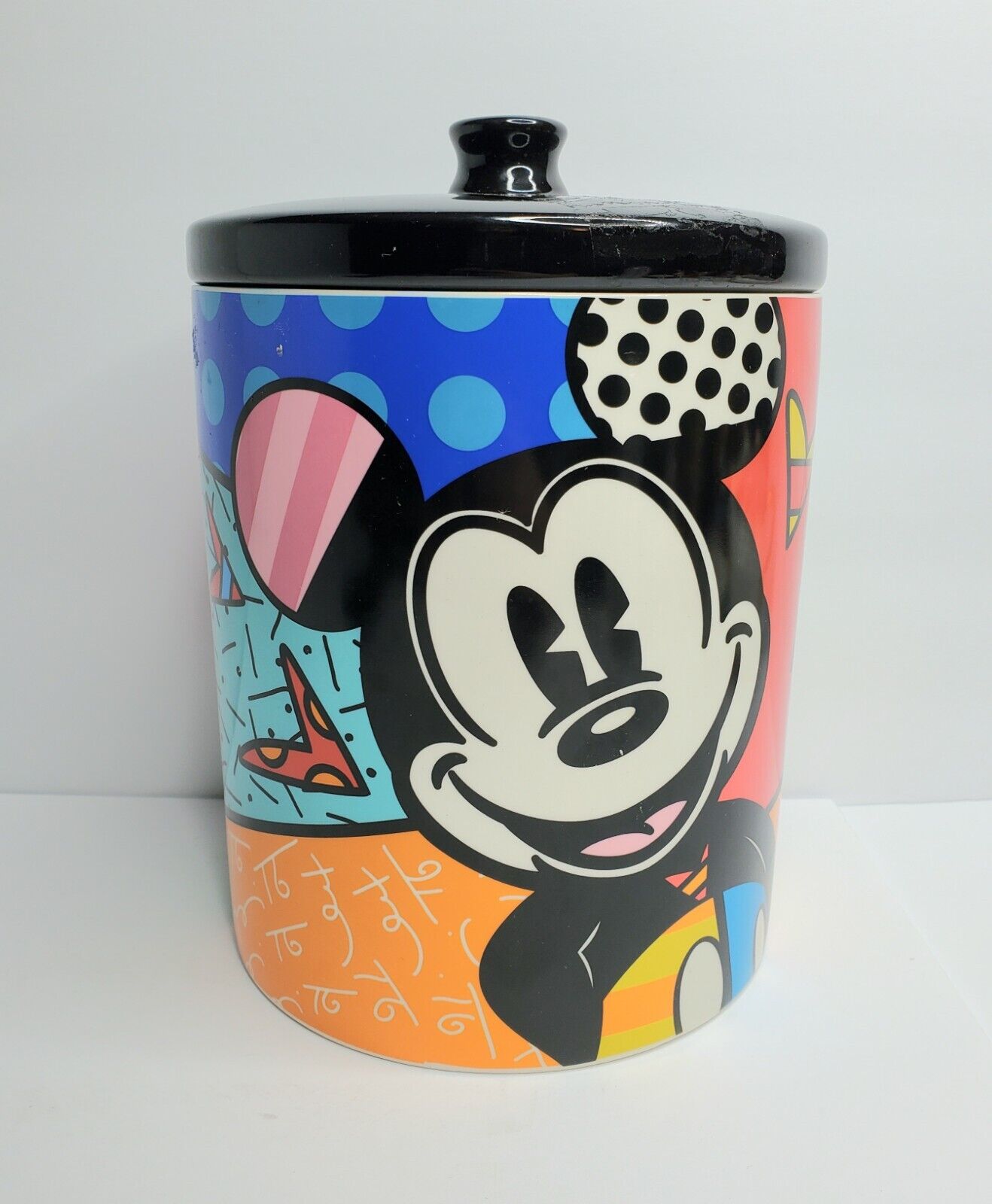 Disney Romero Britto Mickey Mouse Ceramic Biscuit Cookie Jar Storage Canister 