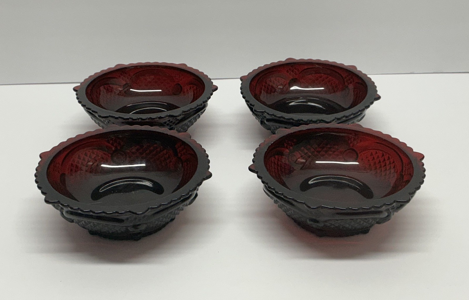 Avon Ruby Red 1876 Cape Cod 5 1/4” Footed Small Fruit/Dessert Bowls - Set of 4