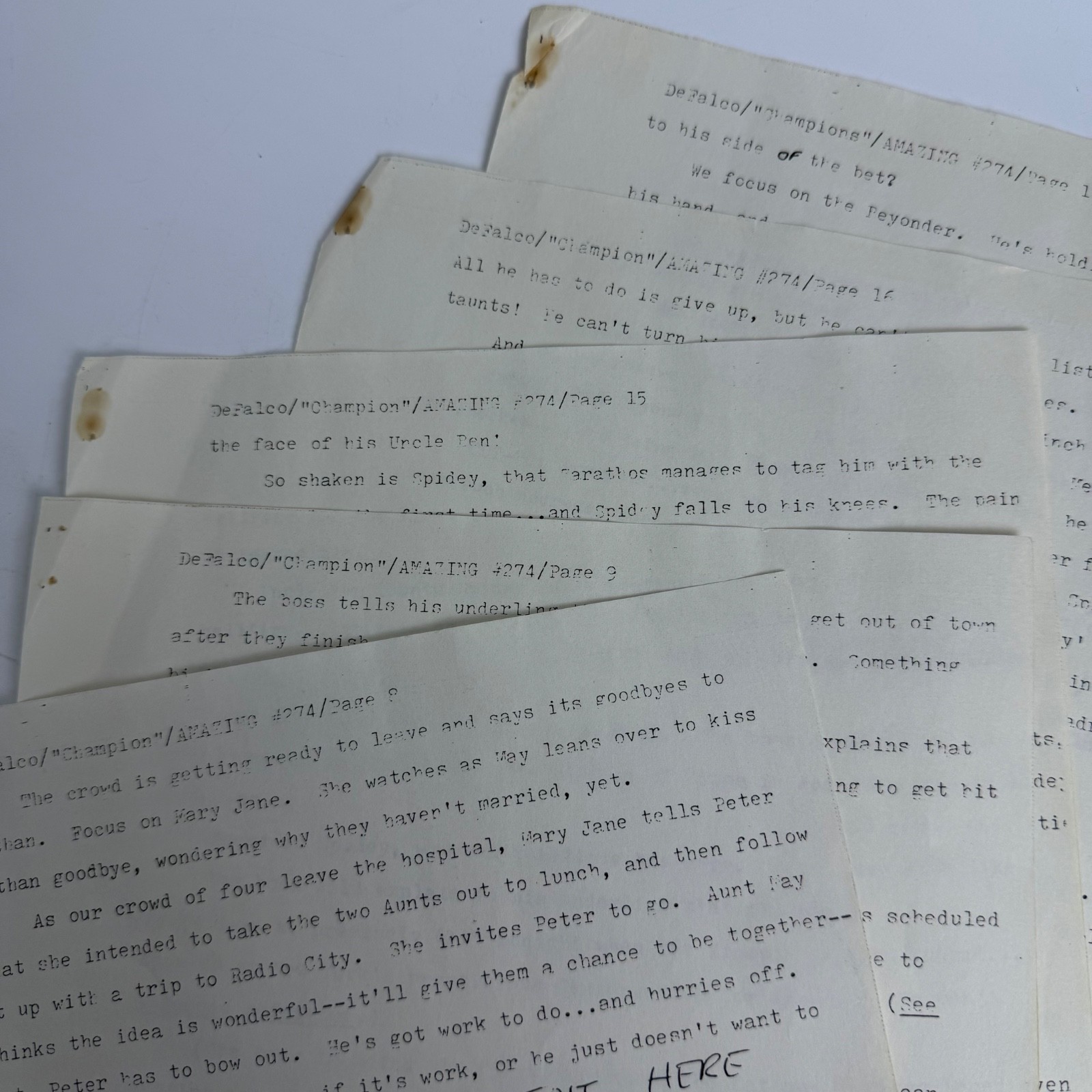 Amazing Spider-Man Issue 274 1980's Comic Script by Tom Defalco Rare Copy