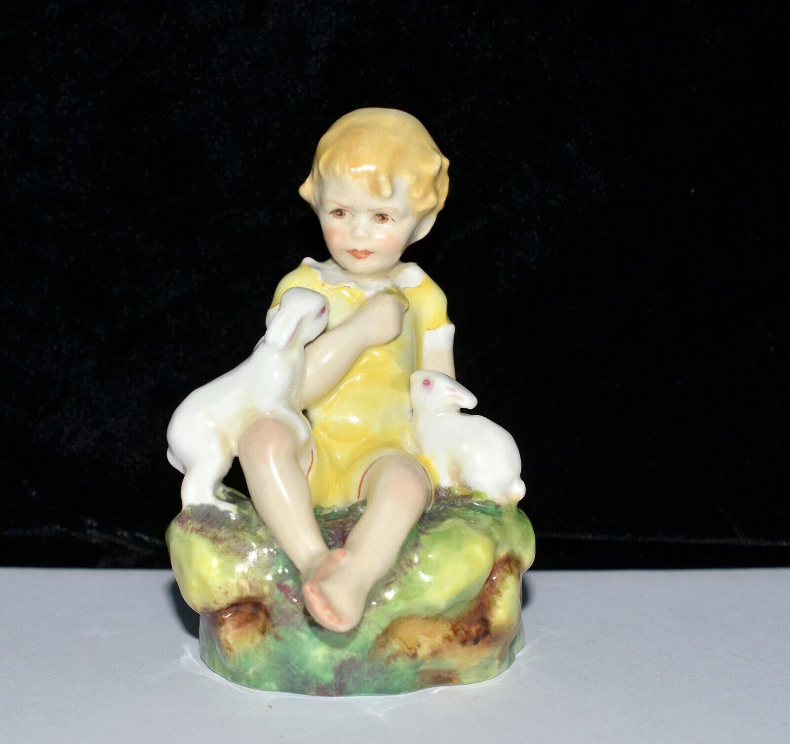 FLAW Royal Worcester * THE DANDELION * Girl With Rabbits, #3084, Glued Head