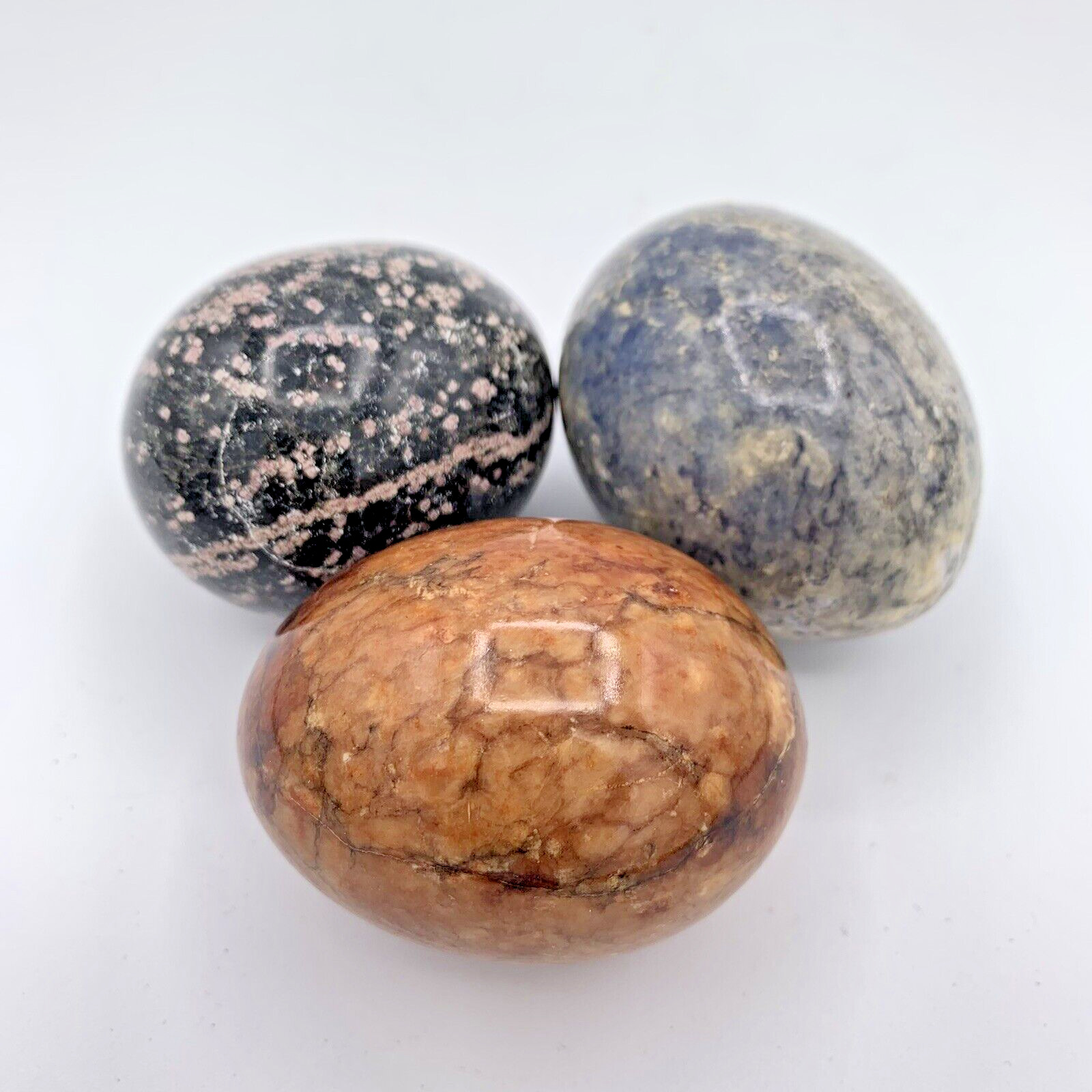 3 Vintage Italian Alabaster Eggs Antique Natural Stones MCM Mid Century Modern
