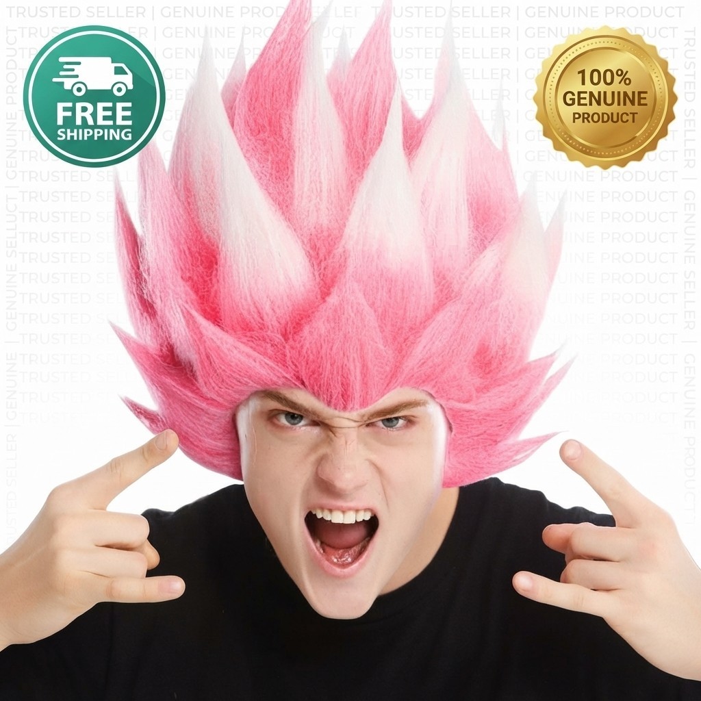 Pink White Anime Cosplay Wig Fluffy Curly Synthetic Party Wear Wig Same Day 🚛✅