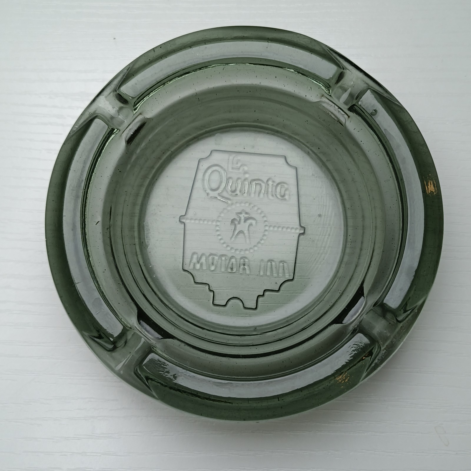 Vintage Quinte Motor Inn Green Glass Ashtray Canadian Hotel Advertising