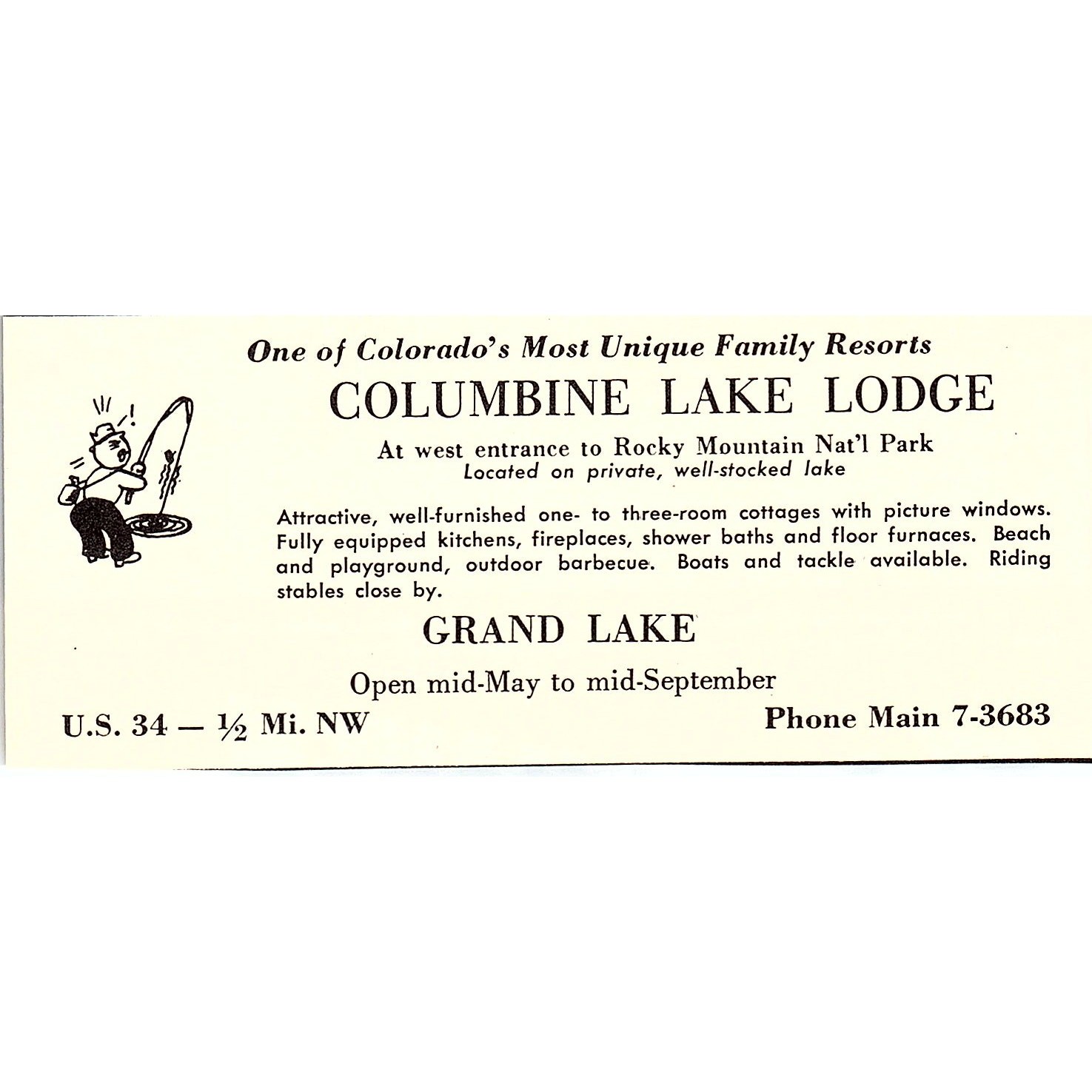 Columbine Lake Lodge Grand Lake CO 1958 Ad AG1-M4
