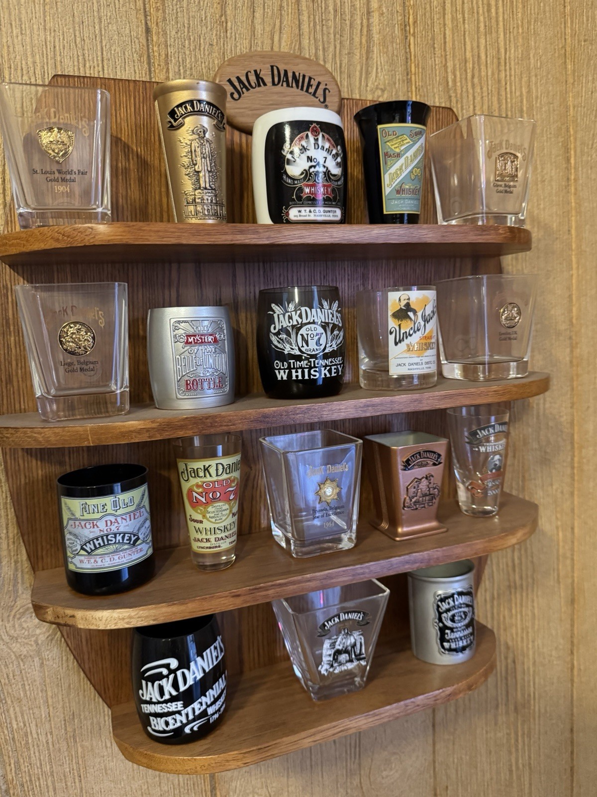 Vintage Jack Daniels 2002 Legends Shot Glass Set 18 + Wood Display NEW In Boxes